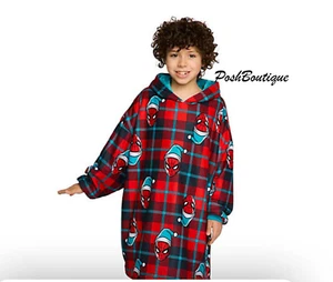 Spiderman Oversized Pajama Hoodie Boy Girl 4 5 6 7 8 10 12 Disney Robe Blanket - Picture 1 of 7