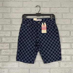 $42 Big Boys 16 W 28 Levis 502 Checkerboard Print Taper Fit Denim Jean Shorts - Picture 1 of 11
