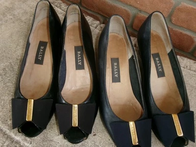 2 Pair Bally Switzerland leather slip on Wedge peep toe Shoes-both size 4 - image 1 of 4