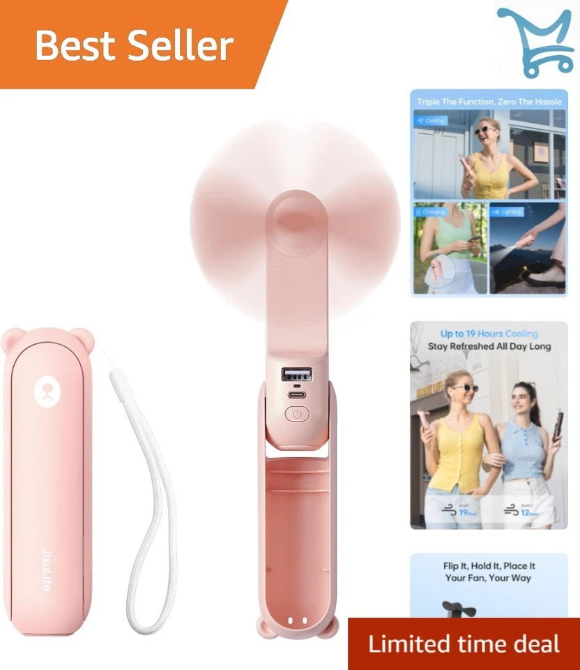 JISULIFE Handheld Mini Fan 3 IN 1 USB Rechargeable Portable Fan 12-19 Workin...
