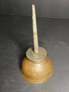 Singer Sewing Machine Thumb Pump Oiler Vintage 5" Tall Embossed Sewing Oil Can - Picture 1 of 6