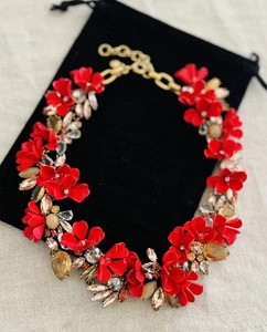 J Crew Rot Rosa Champagner Kristall Emaille Gold Karneval Kette Perlen Halskette - Bild 1 von 10