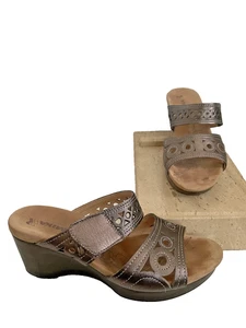 Romika Waikiki Women's Bronze Cut Out Leather Wedge Slide Sandals 37 / 6-6.5 US - Picture 1 of 6