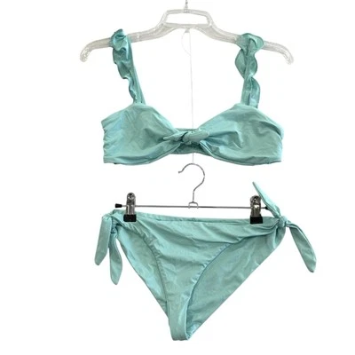 Dippin' Daisy's Women's M top S cheeky Bottom Blue Bikini Set Ruffled Straps - Imagem 1 de 4