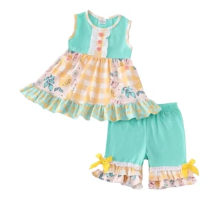 New Aqua & Yellow Boutique Ruffle Short Set, girls, kids, Size 7, spring, summer - Picture 1 of 1