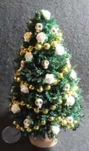 Cantina Day of Dead Christmas Tree Gold White Theme Skull & Rose 1:12 OOAK 1296 - Picture 1 of 6