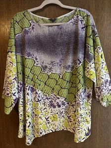 citron santa monica geometric print green purple tunic blouse top size 1x - Picture 1 of 12