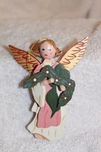 Vintage Christmas Ornament wood angel with garland - Picture 1 of 2