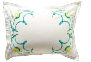 Anthropologie Kamilia Embroidered King Shams Pair Flowers Scrolling Vines NIP - Picture 1 of 7