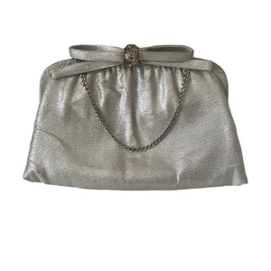 After Five Bag Purse Clutch Vintage Evening Silver Tone Leaf Shaped Clip - Picture 1 of 3