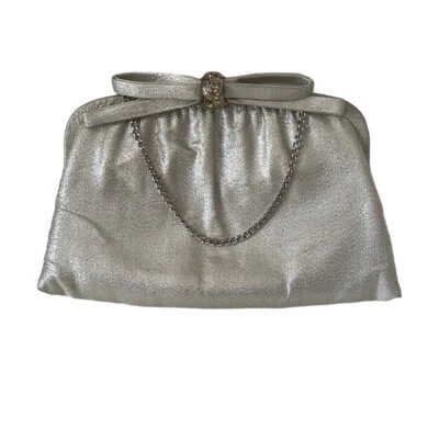 After Five Bag Purse Clutch Vintage Evening  Silver Tone Leaf Shaped Clip - Image 1 of 3