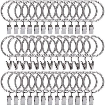 Paquete de 40 anillos de cortina con clips ganchos clips de cortinas plateados con anillos de acero inoxidable Foto 1 de 4