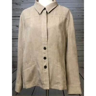 Chicos Crinkled Microsuede Blazer Large 3 Shirt Suede Chico's Shirt Button Front - Image 1 of 4