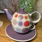 Whittard Tea For One Purple  Spotty Tea Clipper Teapot Cup and Saucer B10