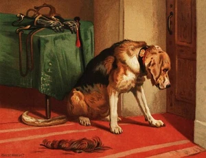 8x10 Print - Suspense (1877) by sir Edwin Landseer, Victorian bloodhound waiting - Imagen 1 de 1