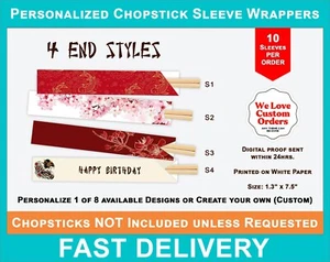 Custom Chopstick Holder Wrappers Hibachi Theme Japanese (10 Sleeves) - Picture 1 of 9