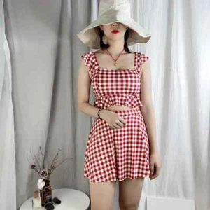 Girl Japanese Kawaii Split Swimsuit Plaid Ruffle Swimwear Cute Bikini Hot Spring - Picture 1 of 17