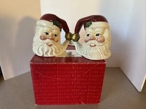 Vintage Fitz and Floyd Omnibus Christmas Santa Face Salt Pepper Shakers OB CS3R - Picture 1 of 7