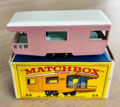 Antiguo remolque Matchbox Lesney #23d 1965 caravana rosa en caja E3 todo original N.O.S Foto 1 de 4