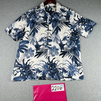 Cubavera 衬衫 CL 蓝色白色热带海滩休闲纽扣短袖男式 — 第 1/4 张图片