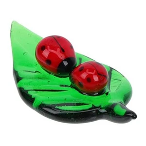 Glass Figurine Crystal Ladybird on a Green Leaf Hand Blown Colorful Glass Art - Picture 1 of 8