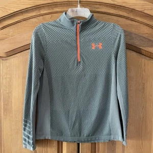 Boys Under Armour Loose Fit Heat Gear Half Zip Long Sleeve Youth Large Gray YLG - Picture 1 of 7