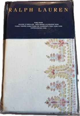 One New NIP Ralph Lauren Camile Paisley King Size Pillow Sham Cream Red Beige - Image 1 of 3