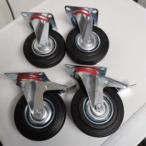 Set 2 Lenkrollen 2 Lenkrollen mit Bremse Vollgummi Transport Industrie Rolle 125 - Bild 1 von 5