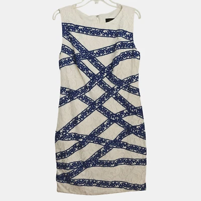Tadashi Shoji Lace Sheath Dress Size 14 Ivory Blue Sleeveless Cocktail Evening - Image 1 of 4