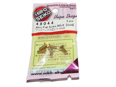Mugen Hiro Seiko 48044 GOLD M3 x 8mm Countersunk Flat Screws B7 B6.3 B74 (5) - Image 1 of 3