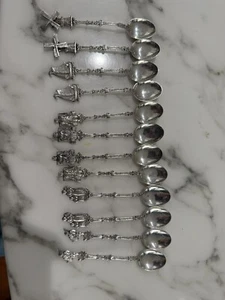 Antique Set 12 Dutch Figural Sterling Silver 830 Coffee Spoons windmill moveable - Picture 1 of 12