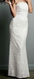 David's Bridal Beaded Lace Sheath Wedding Gown/Dress w/Emp Waist Sz 12 Ivory - Picture 1 of 8