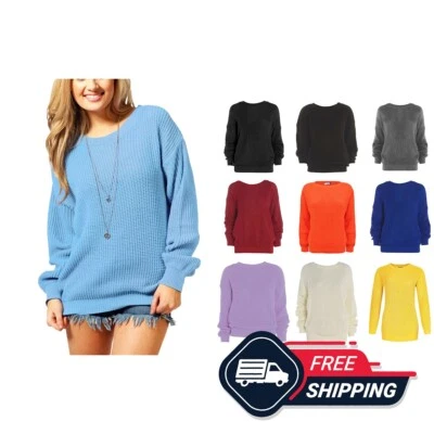 Womens Fishnet Knitted Jumper Ladies Long Sleeve Oversized Baggy Sweater Top UK - Image 1 of 4