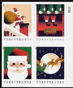 A VISIT FROM ST NICK 2021 CHRISTMAS CARDS US FOREVER STAMP PLATE BLOCK 5644-5447 - Picture 1 of 2