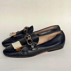 Tod's schwarze Leder Fransen Slipper Halbschuhe Metallkette Gr. 40 ( 25,5 cm ) Italy - Bild 1 von 24