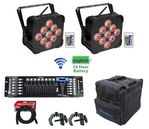 2) Rockville BEST PAR 60 Rechargeable Wash Lights w/ Wireless DMX+Bag+Controller - Picture 1 of 10
