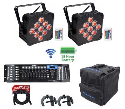 2) Rockville BEST PAR 60 Rechargeable Wash Lights w/ Wireless DMX+Bag+Controller - Image 1 of 4