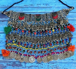 Largo Alta Calidad Gargantilla Kuchi Afgana Collar Joyería Tribal Danza Multicolor - Imagen 1 de 6