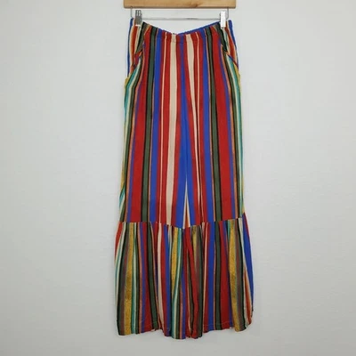 Otoño Adeigbo Adina Pantalones Mujer 6 Pierna Ancha Acampanado Boho Rayas Arco Iris Ético Foto 1 de 4