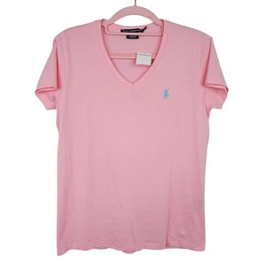 NWT Women's RALPH LAUREN SPORT V-Neck T-Shirt Top RESORT PINK size S Casual Polo - Picture 1 of 5