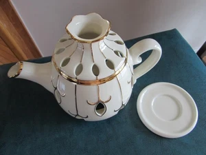 PartyLite Teekanne Votivkerzenhalter mit Goldrand (EUC) - Bild 1 von 1