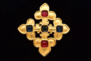 Broche épingle croix de malte vintage Karl Lagerfeld Gripoix tac brossé or BinBI - Photo 1/12