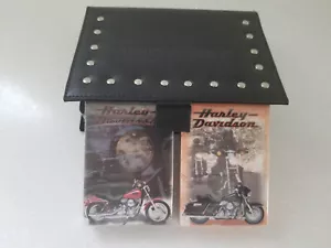 Harley Davidson Black Leather Case with 2 Sealed Decks of Harley Playing Cards - Picture 1 of 5