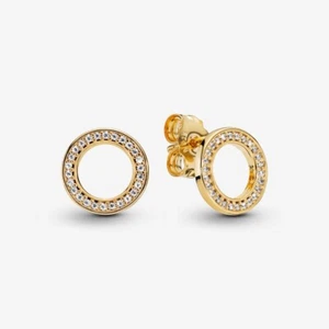 New 100% Genuine Pandora Shine Gold Sparkling Circle Studs Earrings 268649C01 - Picture 1 of 10