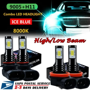 Combo 9005+H11 Car LED Headlight Kit Hi/Low Beam Fog Light Bulbs Ice Blue 8000K - Picture 1 of 12