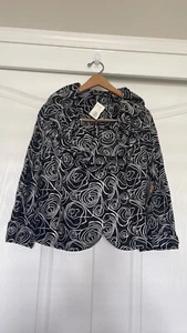 Samuel Dong Black White Poly Taffeta Stitched Roses Funky Wire Collar Jacket M - Picture 1 of 9