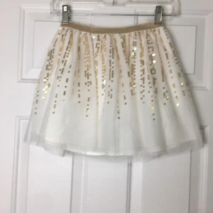 Cat And Jack Skirt Size M 7-8 Ivory With Gold Sequin Gold Metallic Waist Band - Picture 1 of 7