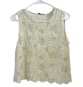 Zara lace sleeveless cream scalloped top medium - Picture 1 of 9