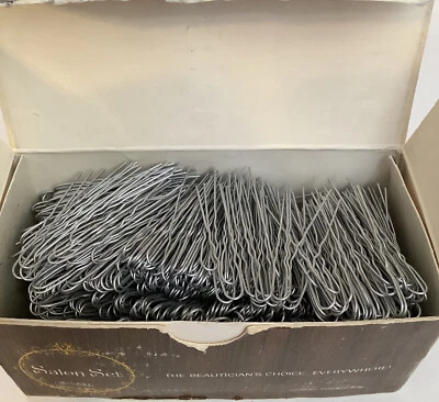 "Juego retro de caja de salón acabado satinado borde redondeado alfileres de pelo plateados prensados 1 3/4""" Foto 1 de 4