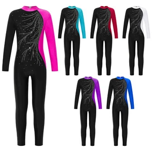 Kids Girls Gymnastics Leotard Long Sleeve Ballet Dance Unitard Athletic Bodysuit - Picture 1 of 50